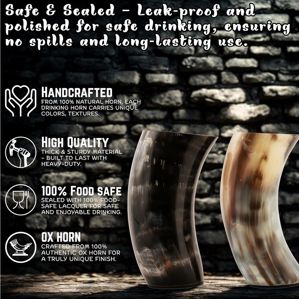 Viking Drinking Horn - Natural Brown - Picture 7 of 9